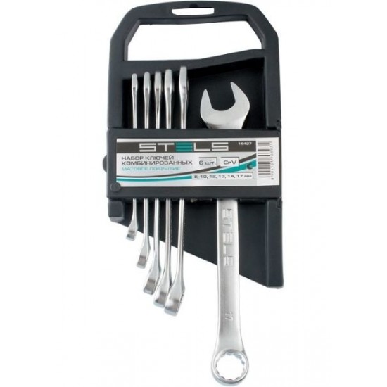 Набір ключів комбінованих, 8 - 17 мм, 6 шт., CrV, матовий хром// STELS