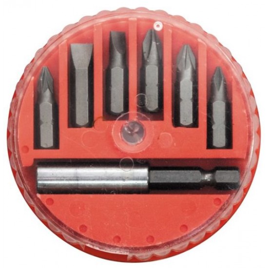 Набір біт, магнітний адаптер для біт, сталь 45Х, 7 предметів, в пластиковому  закритому боксі// MTX