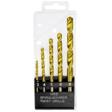 Набір нітридтітан. свердел по мет., 3-4-5-6-8 мм, HSS, 5 шт., пластик. коробка, циліндр. хвост.//MTX