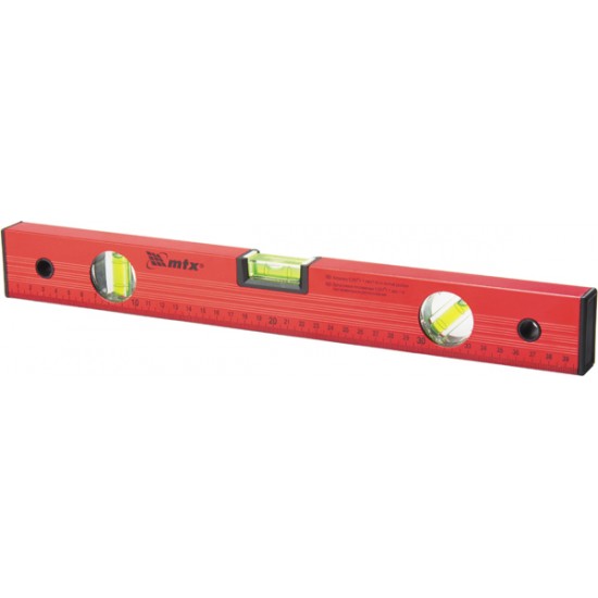 Рівень алюмінієвий, 1000 мм, 3 вічка, червоний, лінійка// MTX