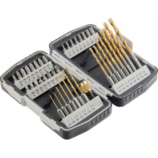 Набір біт і сверел, магнітний адаптер, CrV, в пласт. боксі, 40шт.//MTX