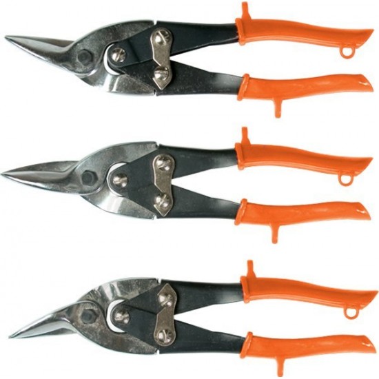 Ножиці по металу, 250 мм, прогумовані ручки, 3 шт. (прямі, ліві, праві)// SPARTA