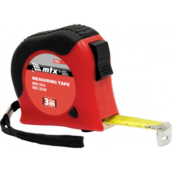 Рулетка Double fixation, 3 м х 16 мм,  прогумований корпус, подвійна плавна фіксація// MTX