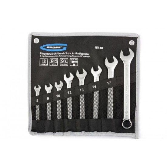 Набір ключів комбінованих 8-19 мм, 8 шт., CrV, холодний штамп // GROSS