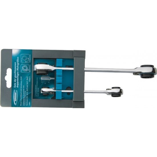 Набір ключів  накидних з трещіткою, 8 - 19 мм, 2 шт., багаторозмірні, реверсивні, CrV// GROSS