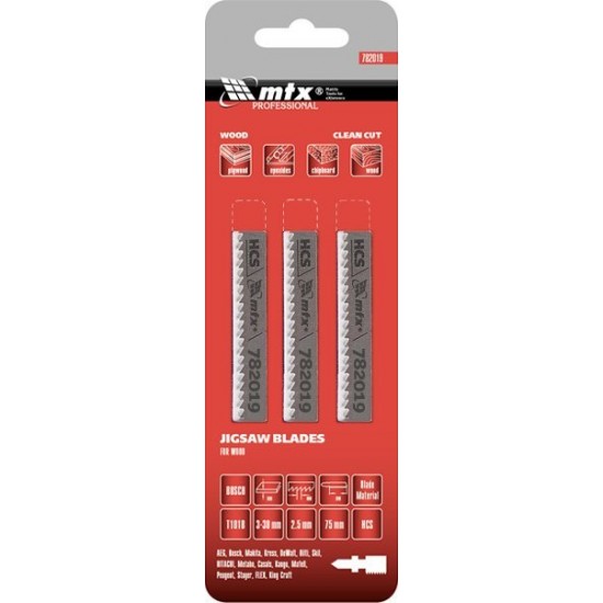 Полотна для електролобзика по дереву, 3 шт. T101B, 75 х 2.5мм, HCS// MTX PROFESSIONAL