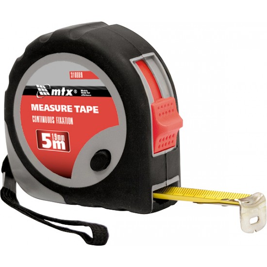 Рулетка Continuous fixation, 5 м х 19 мм,  прогумований корпус, плавна фіксація// MTX
