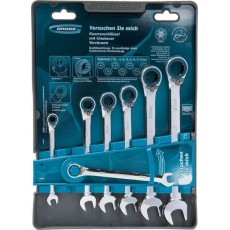 Набір ключів комбінованих з трещіткою, 8 - 19 мм, 7шт., реверсивні, CrV// GROSS