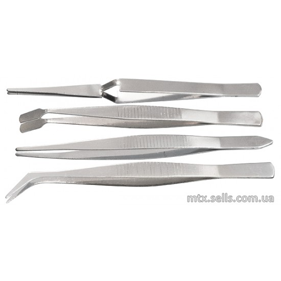 Набір пінцетів з нержавіючої сталі, 4 шт.// SPARTA