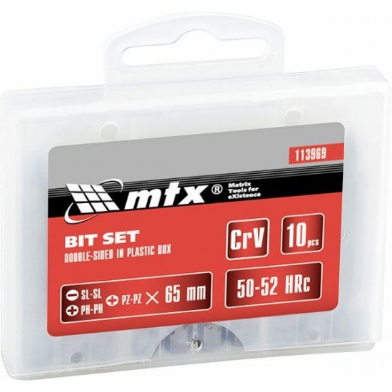 Набір біт 65мм, SL-SL, Ph-Ph, Pz-Pz, сталь CrV, 10 шт., двосторонній// MTX