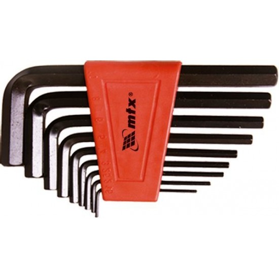 Набір ключів імбусових HEX, 2,0-12 мм, CrV, 9 шт., короткі, оксидовані// MTX