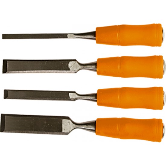 Набір стамесок 4 шт., 6-12-18-24 мм, плоскі, пластикові ударні рукоятки// SPARTA