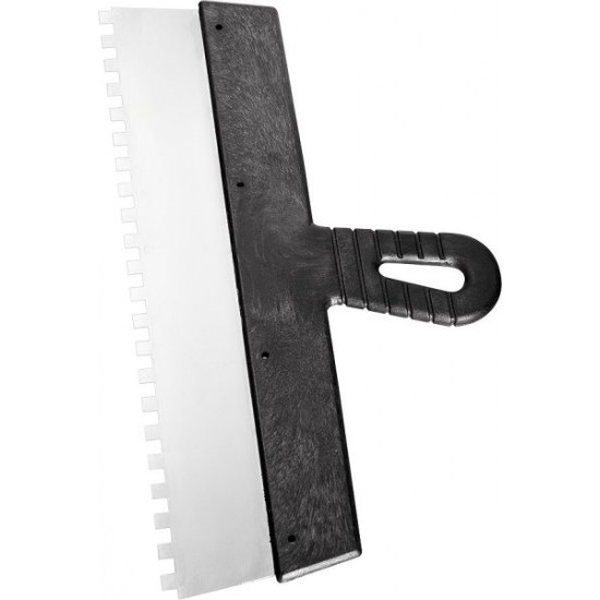 Шпатель  із нержавіючої сталі, 200 мм, зуб 6х6 мм, пластмасова ручка// СИБРТЕХ