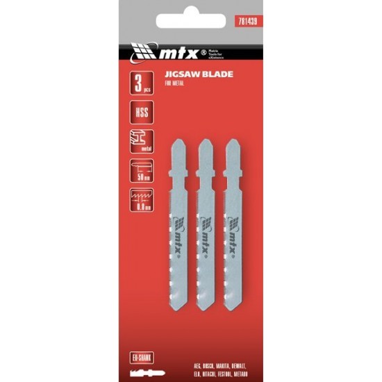 Набір пил для електролобзика по металу, 3 шт., 50 х 1,2 мм, HSS, EU-хвостовик// MTX